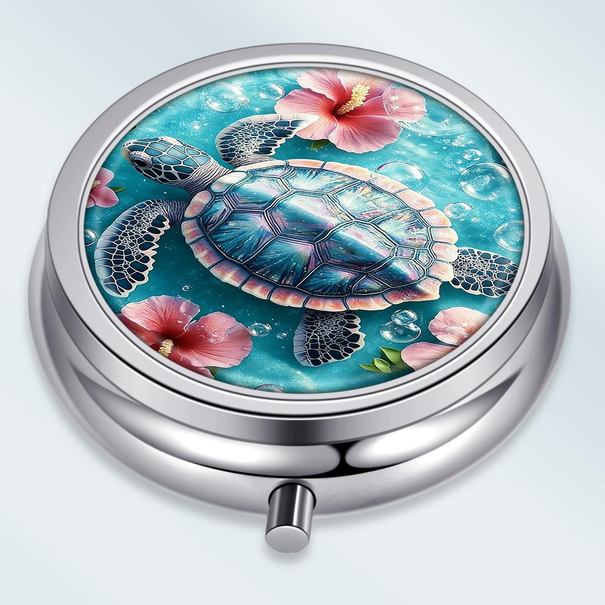 

Portable Pill Box with 3 Compartments, Mini Metal Medicine Organizer Case, Cute Printed Pill Container for Vitamins, Pills, Jewelry, Travel, Daily Use разноцветный