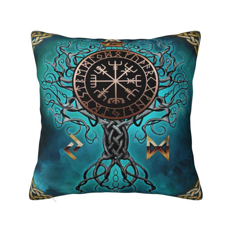 Custom Lucky Charm Viking Compass Vegvisir Cushion Cover Xcm Vikings Valhalla Velvet Luxury Pillow Case Home Decoration