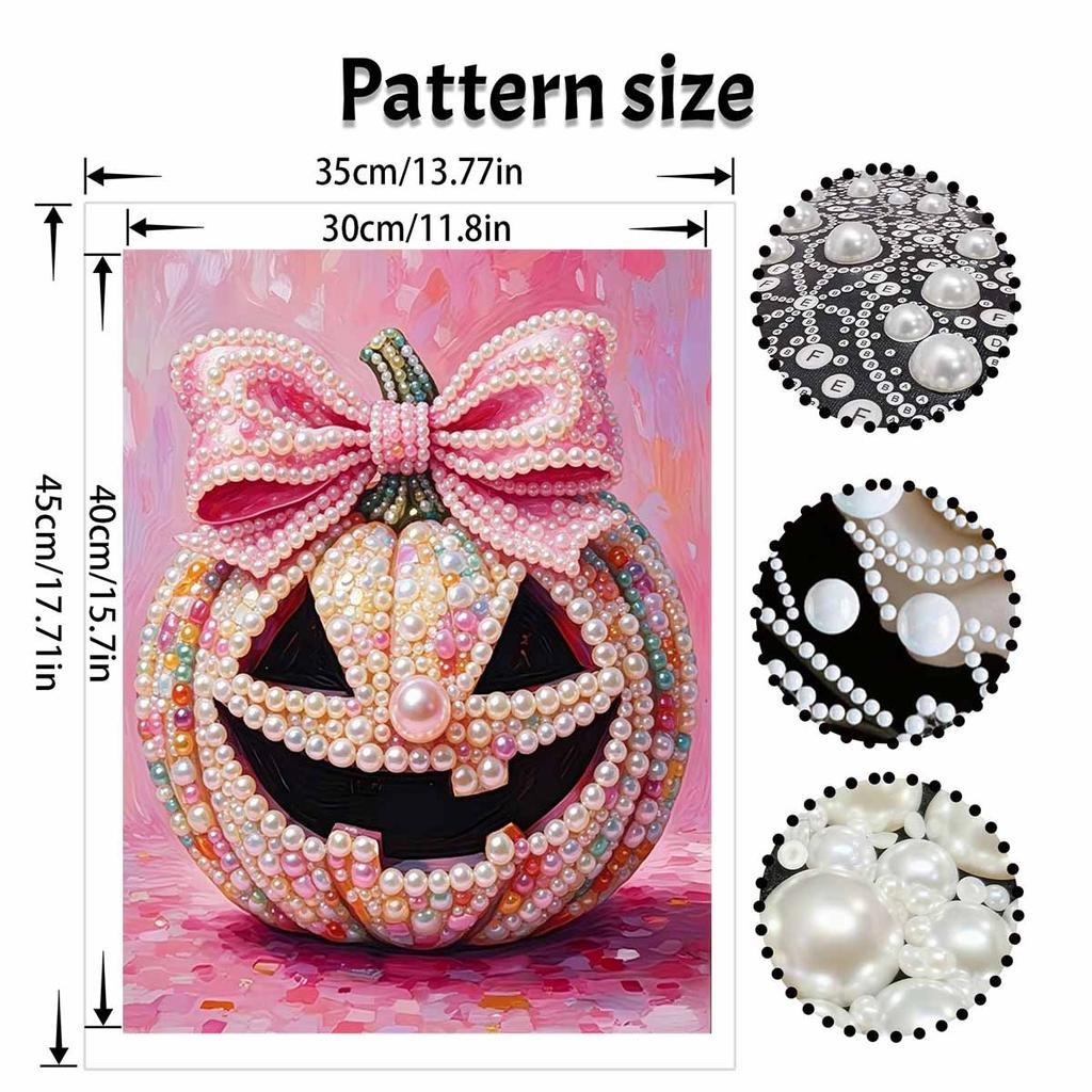 Halloween Pearl Painting Art Full Pearl Handmade Diy Home Decorations Pink Pumpkin Bowknot Craft Elegant Table Ornament
