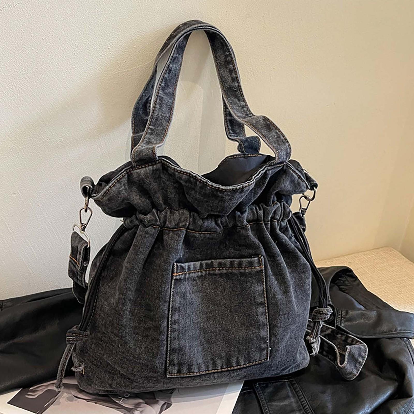 

Женская литературная сумка через плечо с завязками на шнурке и кулиской One Size чёрный