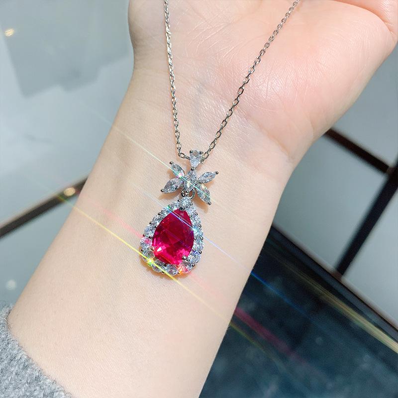 Simulation Red Diamond Jewelry Celebrity Necklace Women's Red Corundum Micro Diamond Earrings Earrings Jewelry