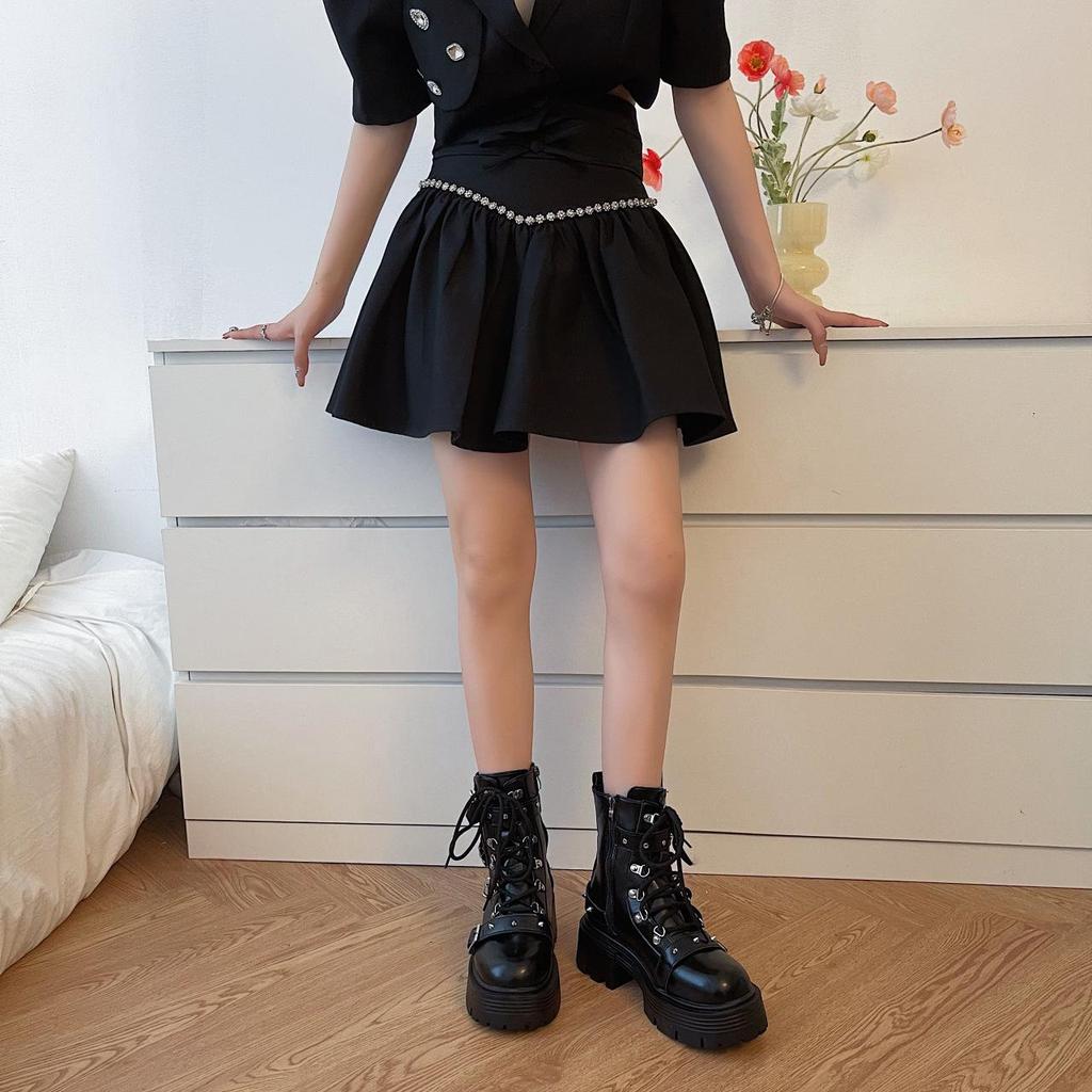 Women's Rivet Chain Design Short Boots Gothic Shoes Street Fashion Lady Rock Boots Metal Decor Punk Style Women Shoes