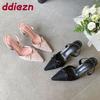 Fashion Mesh Fashion Pointed Toe Ladies High Heels Sandals Shoes Female Breathable Footwear Women Heeled Sandals Shoes Pumps Pink