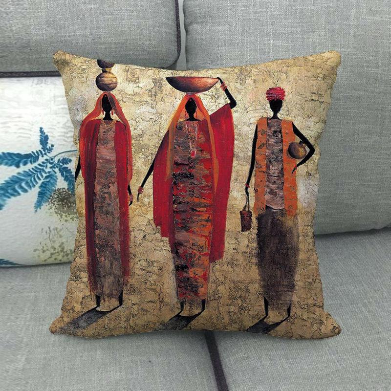 African Oil Painting Featuring Ethnic Digital Printing Short Plush Pillow Covers For Car Sofa Office Cushion Cover Home Goods