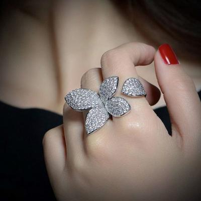 Inel Nou Fashing Banchet Lux Temperament Zircon Inel Floare Diamante Complete Inel Reglabil cu Deschidere Bijuterii