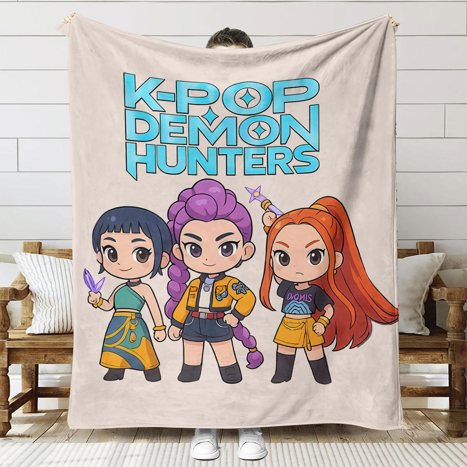 

1pc Flannel Blanket k-pop De mon Hunters Hun-trix Blanket Quality Soft Warm Throw Blanket Winter Kids Couch Bed Fluffy Bedspread 75 x 100cm