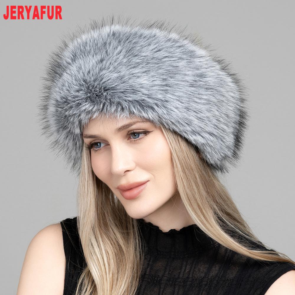 JERYAFUR Women Faux Fur Winter Hat, Thick Fluffy Grey Plush Warm Fashion Ladies Cap for Cold Winter Outdoor