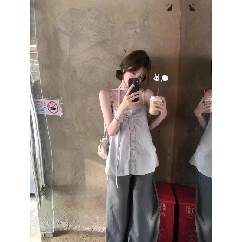 Kumikumi Sweet Design Sense Pleat Cami Women clothes Summer Age-Reducing Chic Slimming Sleeveless Top