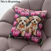 Cute Puppy Tulip Flower Throw Pillow Covers Pattern Cushion Cover Suitable For Sofa Bedroom Car Pillow Cover