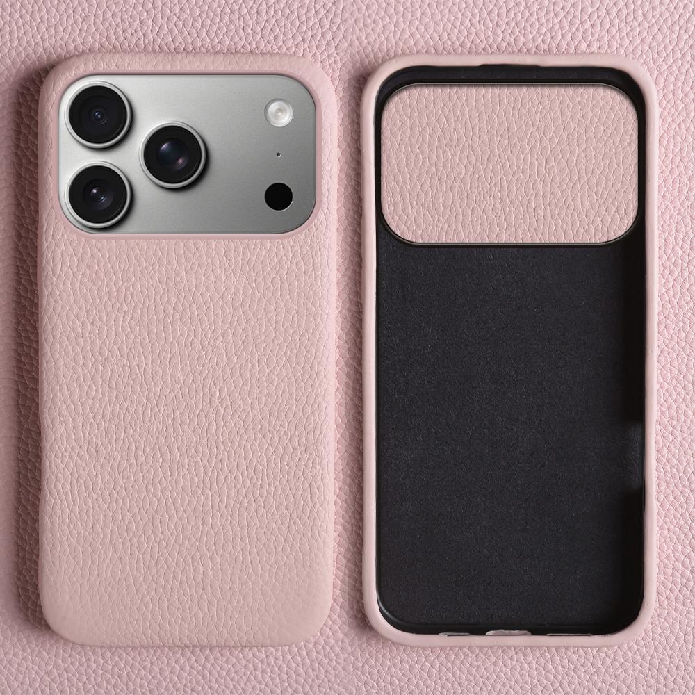 For iPhone 17 Pro Case Compatible with MagSafe Litchi Texture Genuine Cow Leather + PC Phone Cover