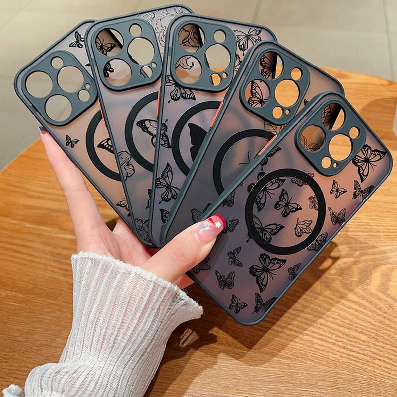 Butterfly Pattern For Magsafe Wireless Charging Case For iPhone 17 16 14 15 Pro Max 13 12 Pro Max Shockproof Matte Phone Cover