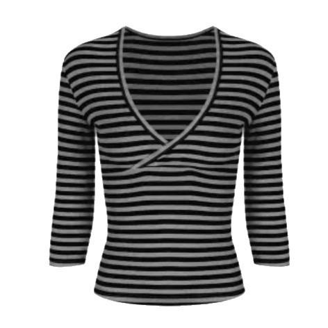 Pure and Alluring Style, Color-blocking Striped Deep V-neck Three-quarter Sleeve T-shirt for Women, Summer Sexy and Elegant, Slim Fit, Versatile Waist