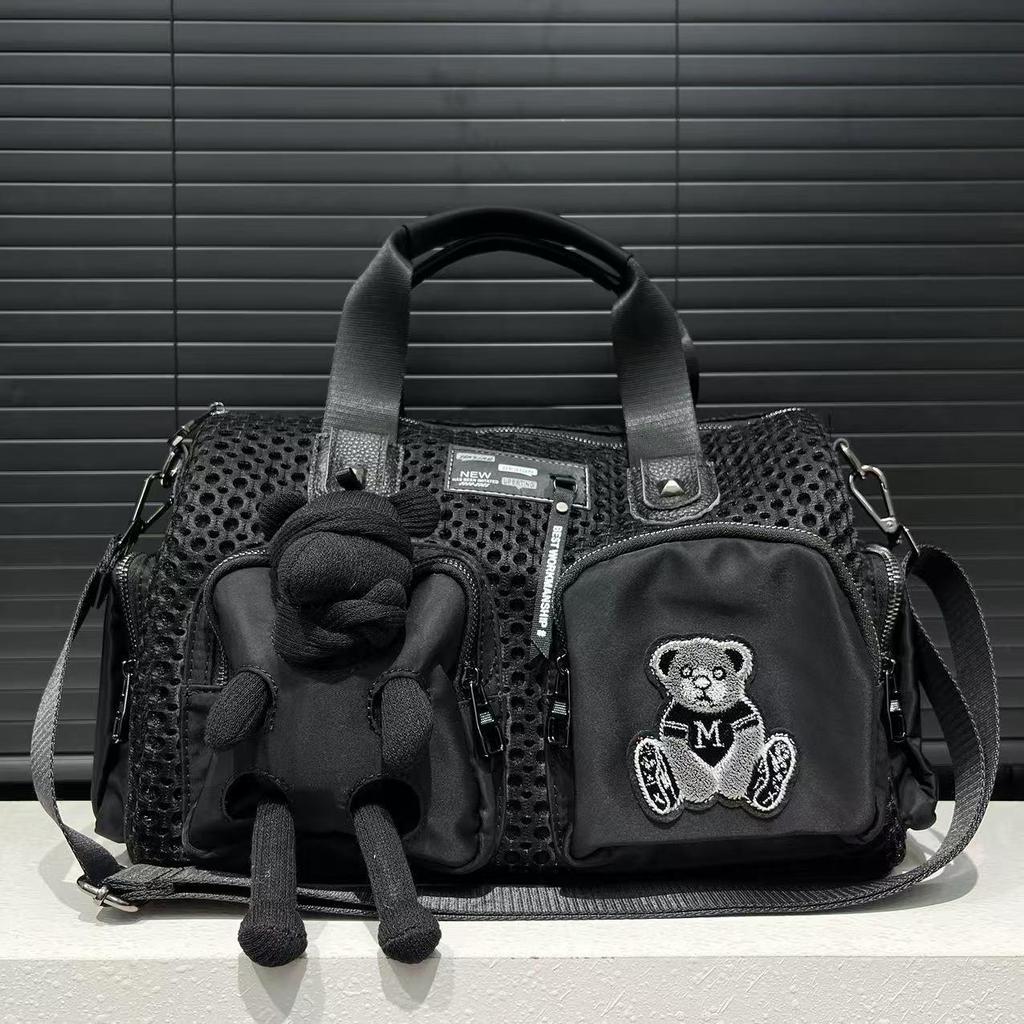 Exklusive Patchwork-Handtasche mit Bärenmotiv für Damen, mit mehreren Taschen und Puppen-Schulter-/Crossbody-Gurt