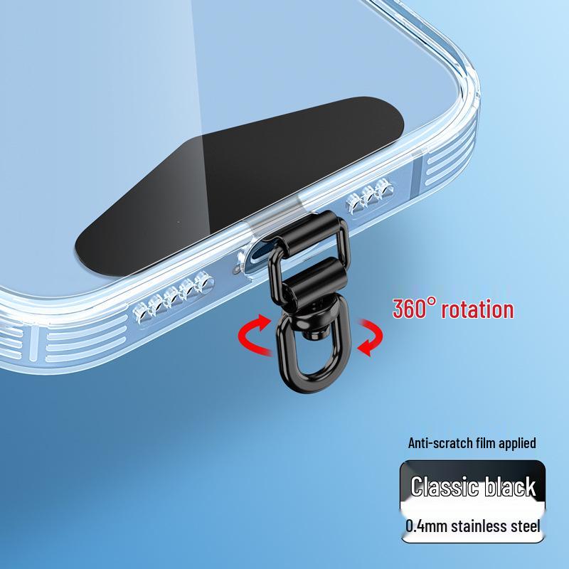 Ultra-Thin Stainless Steel Rotating Phone Lanyard Clip with Anti-Lost Sticker