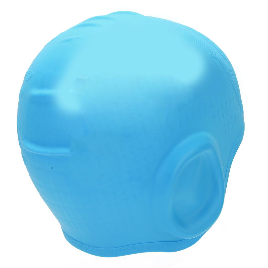 Waterproof Silicone Swimming Cap with Ear Protection 3D Strong Elasticity Long Hair Swimming Hat for AdultsLight Blue