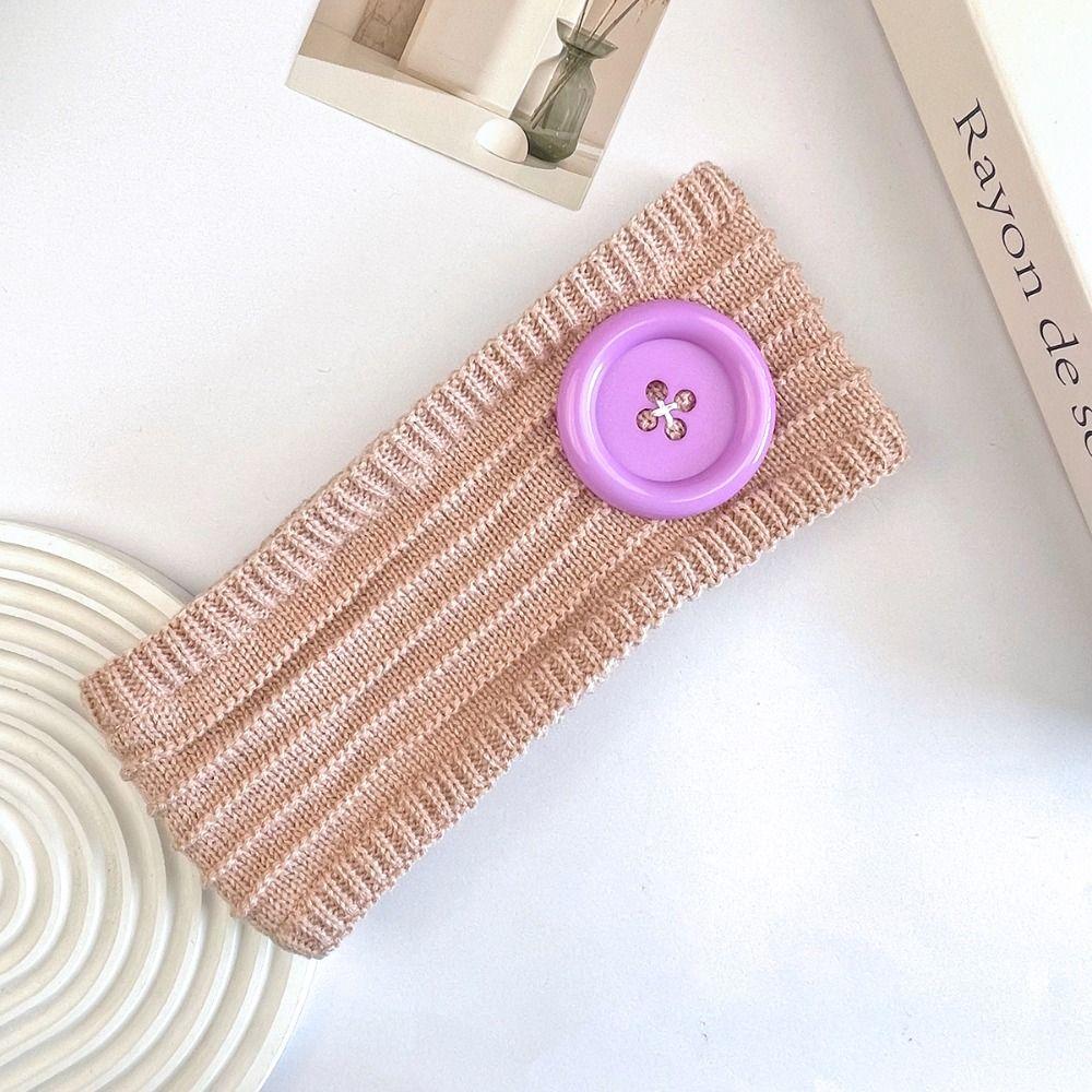 Wide Band Knit Headband Colorful Button Hair Wrap Durable Warm Hair Band Winter Daily Wear