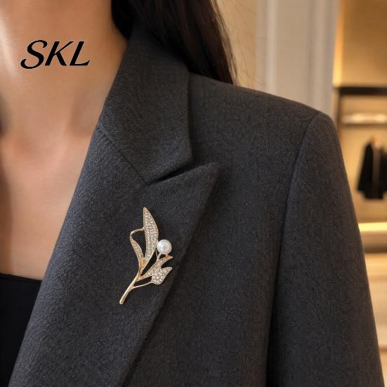 Daily Wear Brooch Ear of Wheat Faux Pearl Brooch, Rhinestone Leaf Alloy Lapel Pin, Pin Sweater Cardigan Coat Business Suit Clothing Accessories,