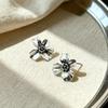 S925 Sterling Silver Four-Leaf Clover Lily Stud Earrings for Women - Simple Fashion Retro Thai Silver Jewelry