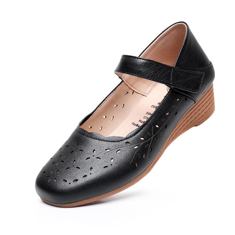 Mode GKTINOO 2025 Keilabsatzschuhe Sandalen aus echtem Leder Sommer Hohle Damen Sandalen Komfort Weiche Freizeitsandalen Große Größe