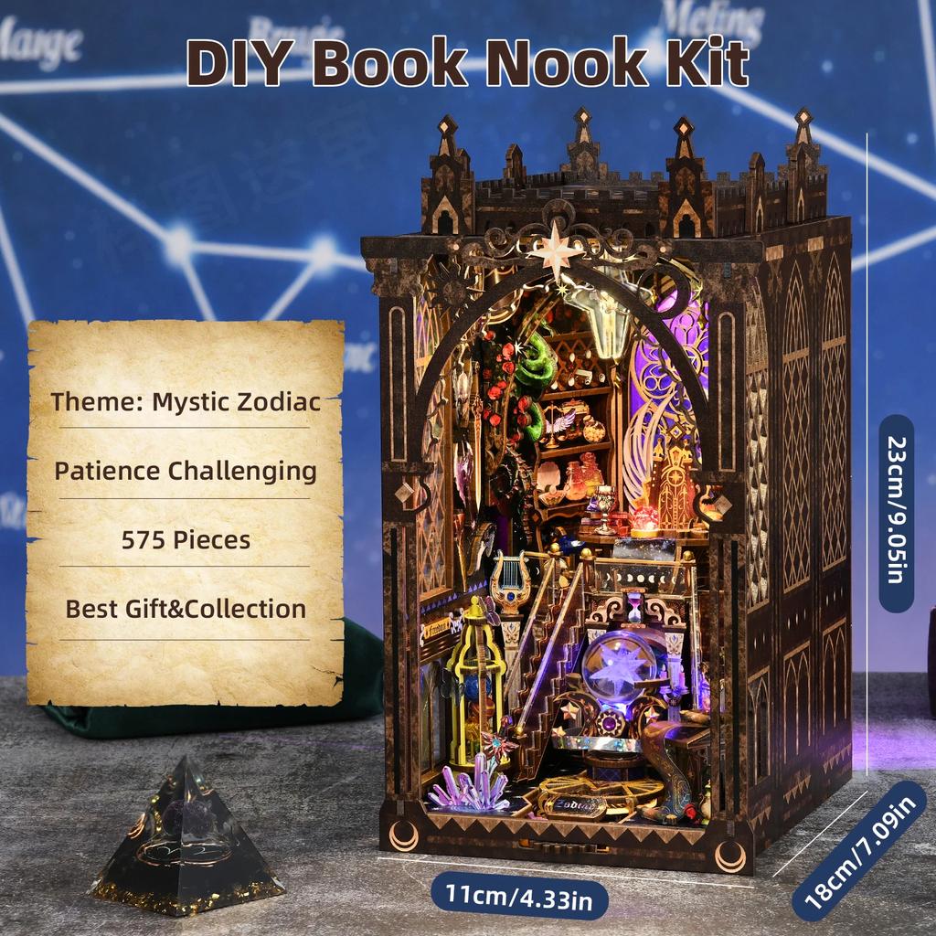 Book Nook Kit Twelve Constellations 3D DIY Wooden Puzzle Handmade Bookshelf Dollhouse Model Bookend Building Home Decoration