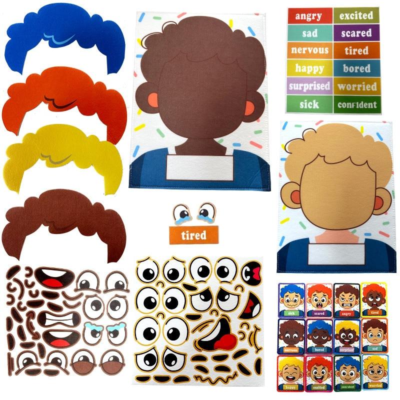Montessori Emotions Learning Toy - 12 Emotion Cards & DIY Face Puzzle, Educational Game for Kids 3+ Years, Creative Gift for Boys and Girls
