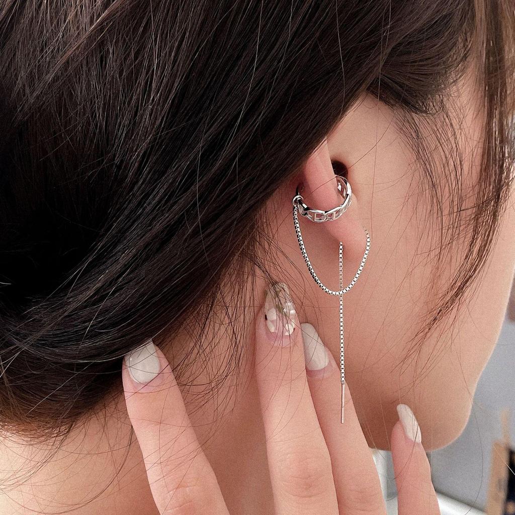 Yinruitai S925 Sterling Silver Pig Nose Tassel Earrings - Korean Celebrity Style Niche Ear Cuff Jewelry for Women.