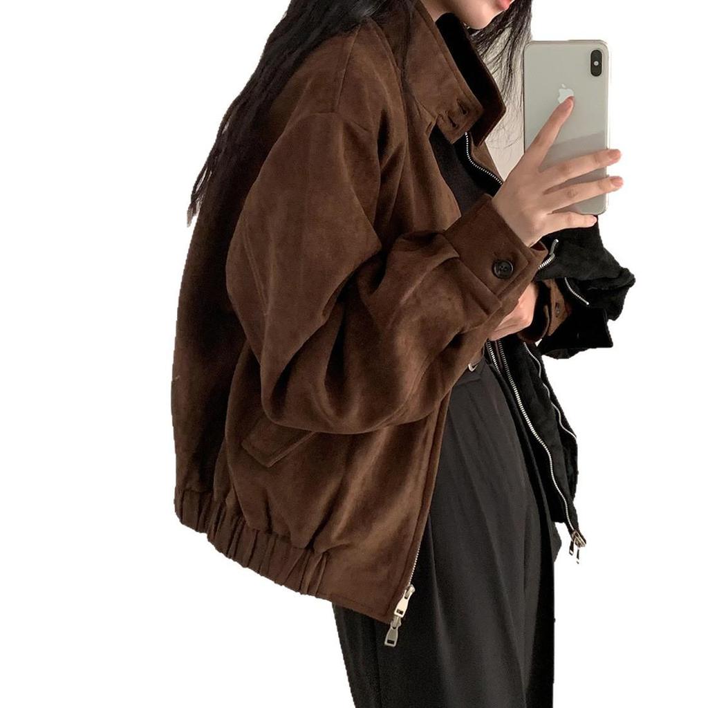 Trendy Women's Retro Suede Jacket: Petite High-End Short Style for Spring/Autumn 2026