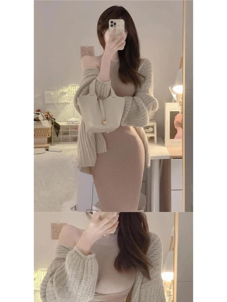 Autumn/Winter Internet Celebrity Salt Style Streetwear: Pure Style Temperament Two-Piece Knit Sweater Dress.