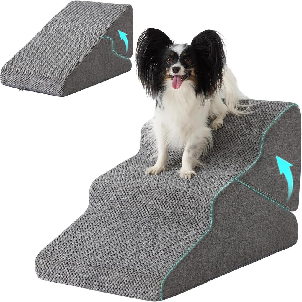 Foldable Pet Ramp Ladder for Small Medium Dogs Cats, Non-Slip Washable Steps for Sofa Bed Access with Multiple Tier Options
