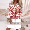 Fashion Women's V-neck Printed Lace Patchwork Bohemian Casual Resort Dress