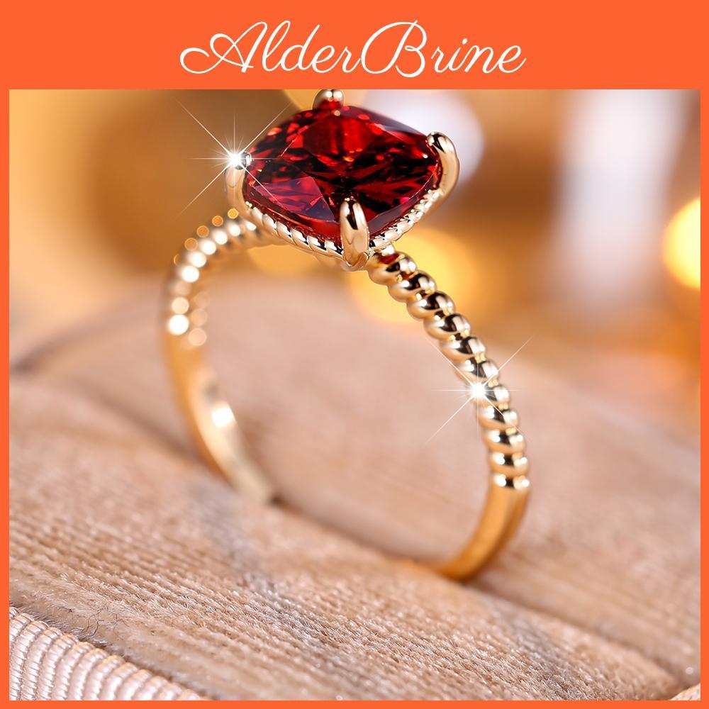 Rings For Women Square Gold Cut Red Cubic Zirconia Ring Wedding Band Engagement Bridal Jewelry
