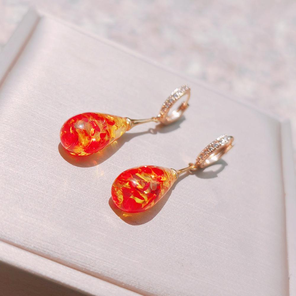 1 Pair Trendy Colorful Flower Water Drop Dangle Earrings Women Wedding Fine Jewelry Gold Color Eardrop