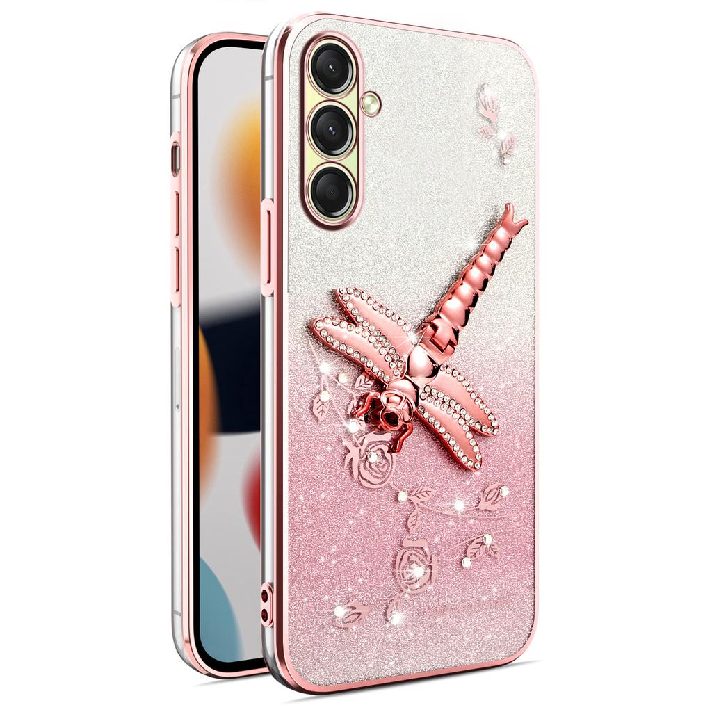 KADEM For Samsung Galaxy A17 Case Dragonfly Kickstand TPU Flowers Glitter Phone Cover