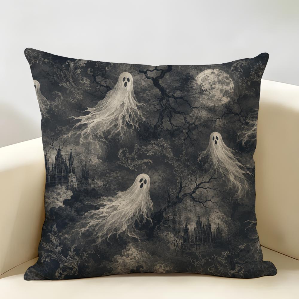 Ghosts Halloween Cushion Cover Natural Linen Organic Fabric Double-Sided Printing Breathable Perfect For Home Decor
