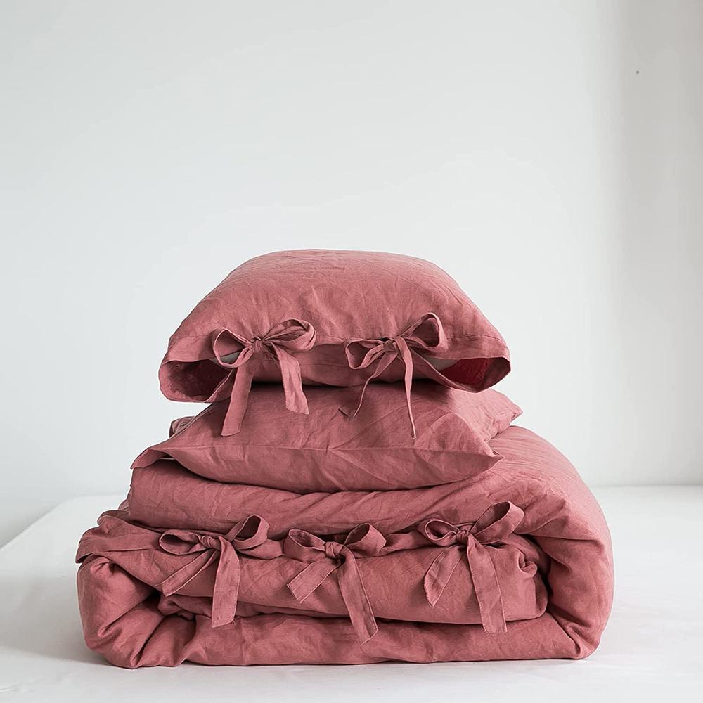 

Simple&Opulence 100% Linen 3Pcs Bedding Set Natural Flax Breathable King Size With Coconut Button Comforter Duvet Cover Set King size 3pcs