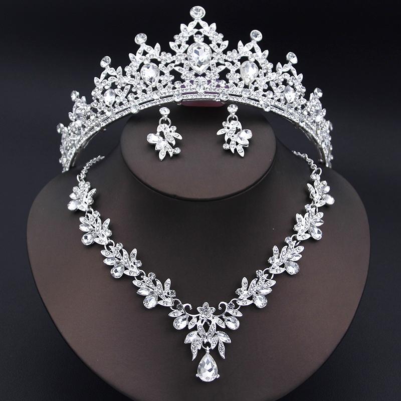 Princess Crown Jewelry Sets for Women Tiaras Wedding Necklace Earrings Sets Girls Party Prom Costume Jewelry Set