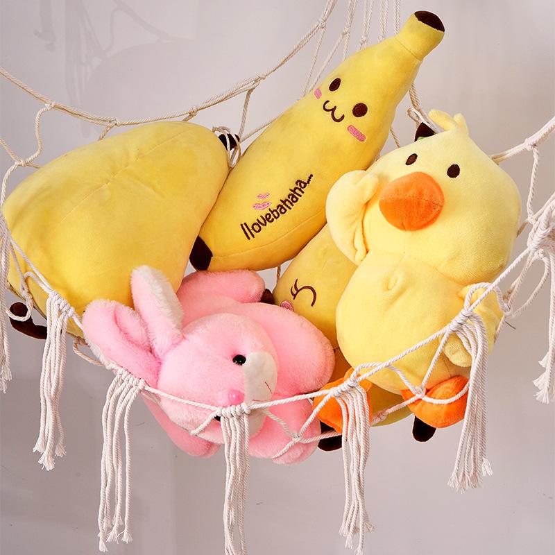 D5 Wall Hanging Hammock Decor Net Toy Storage Bag Boho Plush Woven Mesh Stuffed Animal Storage Holder Space Saver Living Room