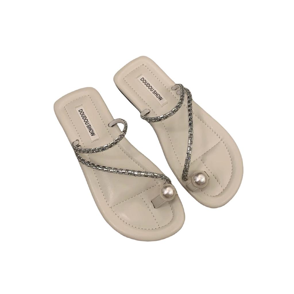 Flat-bottomed Set of Toe Small Cool Slippers Shoes New Summer Soft-soled with Skirt Rhinestone Sandals