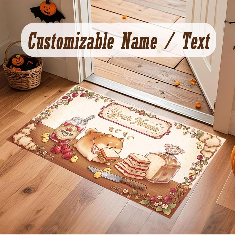 Cute Food Theme Crystal Velvet Floor Rug Personalized Custom Name Text Warm Carpet Home Decoration