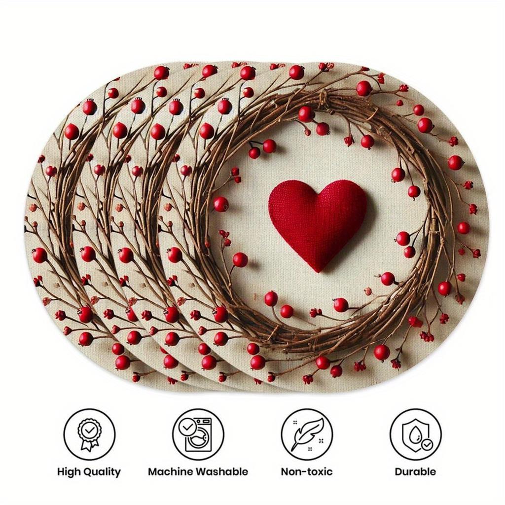 Valentinstag Platzsets Herz Platzsets Rundes Design Platzsets für Romantisches Abendessen Hochzeitstag Party Tischdekoration