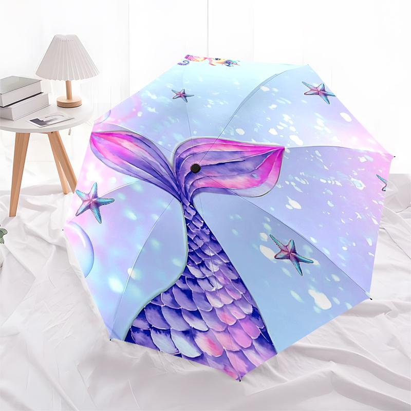 

Mermaid Tail Design Automatic Opening/Closing Umbrella - Portable 3-Fold Design with 8-Bone Iron Frame, Perfect Gift for Fans and Travelers0