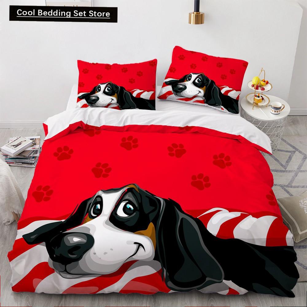 Dog Cat King Queen Duvet Cover Pet Kitty Puppy Bedding Set for Kids Teens Adults Lovely Animals Blue Soft 2/3pcs Quilt Cover