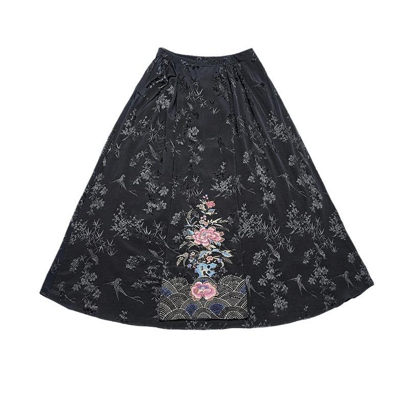 New Ethnic Women's Elastic Waist Retro Embroidery A-Line Skirt