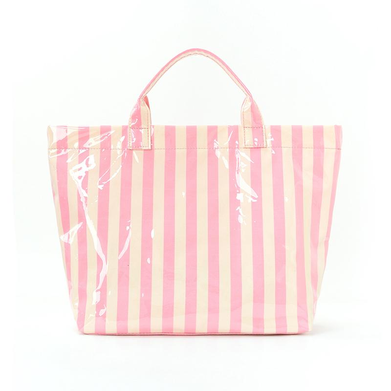 Stylish Striped Pvc Tote Bag Large-capacity Handbag Lightweight Portable Travel Shoulder Bag Casual Waterproof Shopping Bag