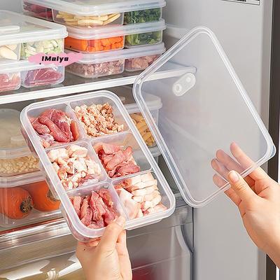 4/6-Grid Clear Plastic Fridge Food Storage Box with Lid Sealed Fresh-Keeping Container for Freezer Fresh Fruit Kitchen Organizer