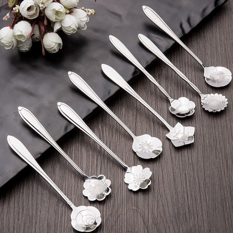 Stainless Steel Leaf Design Spoons, Creative Coffee Stirring Spoons, Multi-Function Cake Dessert Daily Use Spoons