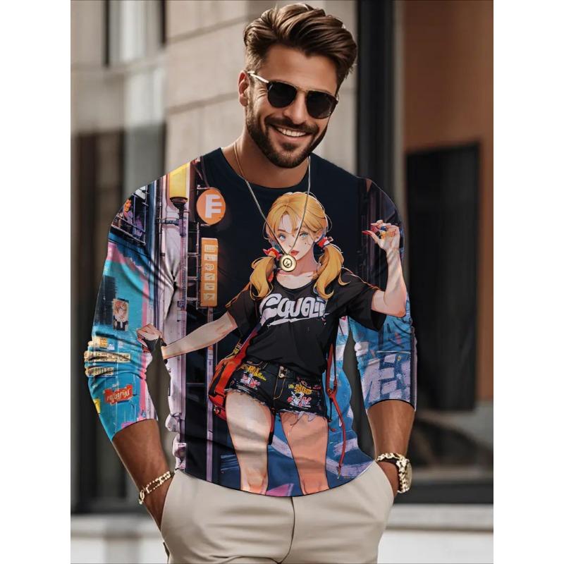 Autumn Men's Long sleeves T-shirt anime beauty sexy 3D printed casual loose Long sleeved T-shirt men's clothing tops