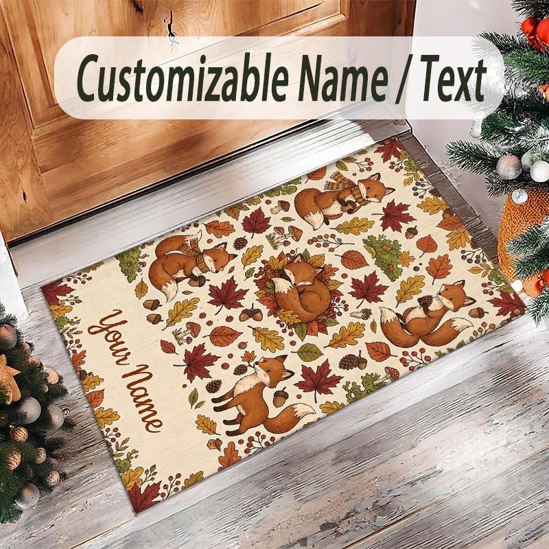 Fox Theme Crystal Velvet Floor Rug Personalized Custom Name Text Warm Carpet Home Decoration