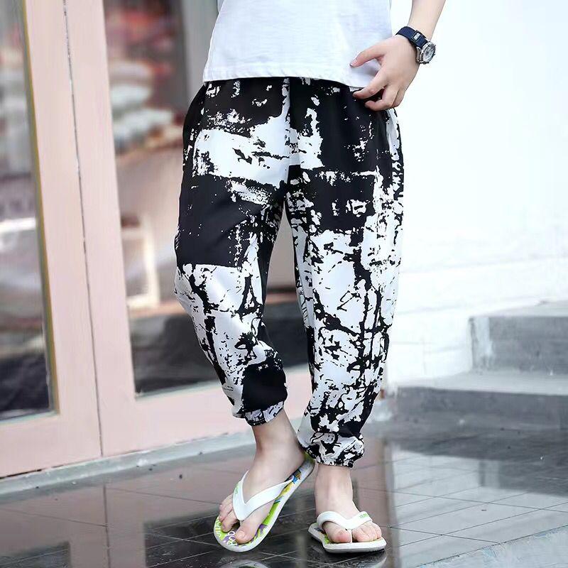 Boys Summer Loose Harem Long Pants Kids Printed Casual Baggy Comfy Trousers