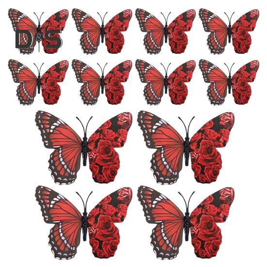 

12 шт./компл. 3D наклейки на стену в виде бабочек, водонепроницаемые наклейки в виде бабочек, наклейки в виде крыльев роз для декора окон и стен B
